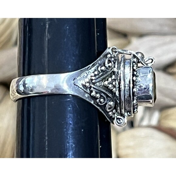 New Peridot Art Deco Sterling Silver Taxco Poison Ring Victorian Goth Sz 8 - Picture 3 of 7